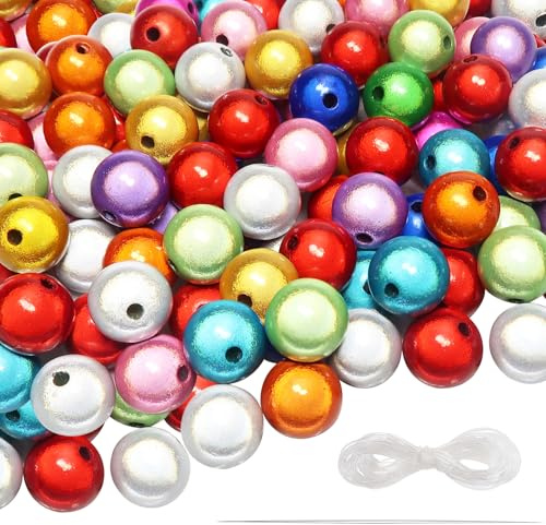 TOAOB 200 Stück Bunt Acryl Reflektierende Perlen Wunderperlen 10 mm | Rund Perlen zum Auffädeln mit Loch Illusionsperle für Armbänder Halsketten Schmuckherstellung Hübsch Unter Licht
