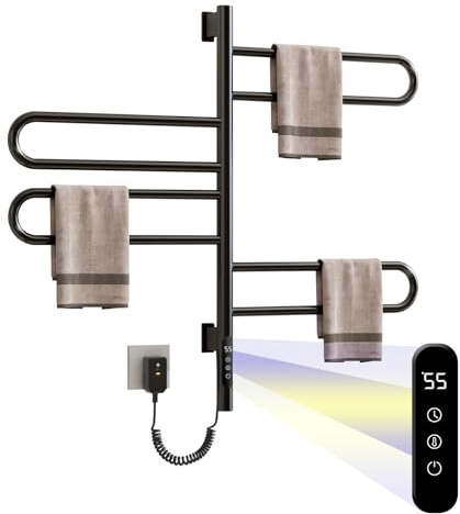 180-Grad-drehbarer Handtuchheizkörper Elektrisch Badheizkörper Handtuchtrockner Heizkörper Handtuchhalter Elektrisch Handtuchwärmer Elektrisch,220 Volt，50 Hz (schwarz)