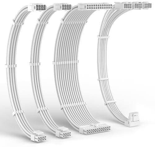 LTC 12VHPWR PSU Cable Extension Kit, 16AWG PCI-E 5.0 Power Supply PC Cable Extension, 1x 24 Pin ATX /2X 8Pin (4+4) EPS Cables / 3X (6+2P) to 12+4 Pin GPU, Soft Braided Sleeve Cable Combs, 300mm