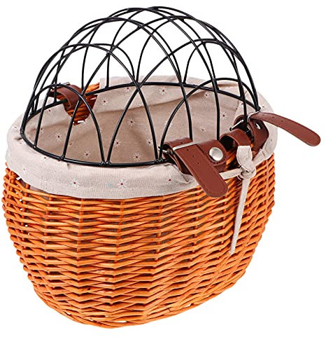 Abaodam 1stück Rattan Fahrradkorb Für Haustiere Robuster Lenkerkorb Mit Verstellbarem Gurt Für Hunde Und Katzen Wetterfestes Material Handgefertigt Zufällige Innenfutterfarbe