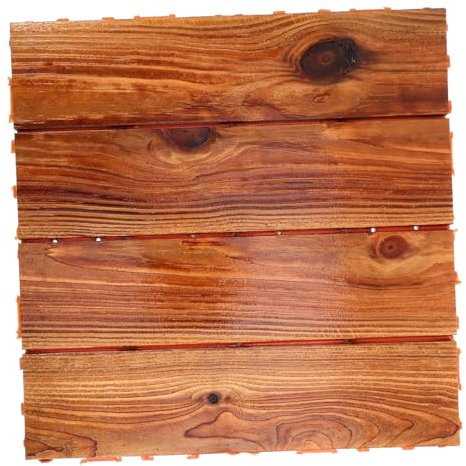 AUTSUPPL Outdoor Interlocking Decking Floor Tiles 30x30cm Deep Carbonized Wood Reinforced Base and Wood Oil Coating Waterproof for Balcony Patio Garden 2.4cm Thick