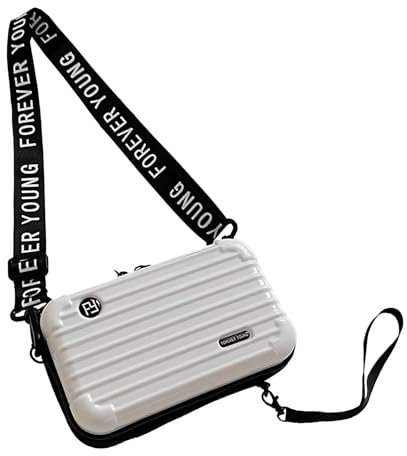 FENGCHUANG Mini-Koffertasche für Damen, Tragbare Reise-Kosmetiktasche, Wasserabweisend Koffer-Umhängetasche mit Schulter, für Schlüssel, Kosmetik, Verschiedene Karten (Weiß)