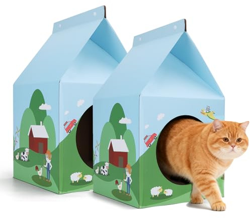 Nobleza Casa de Cartón para Gatos con Catnip, Rascador para Gatos Carton Grande, 30x30x52 cm (2Pack)