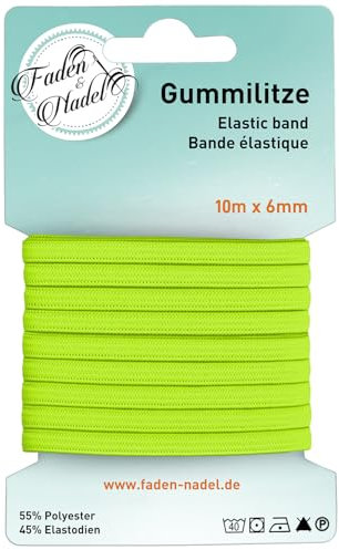 Faden & Nadel Cordon en caoutchouc de 6 mm : bande élastique de 10 m de long, jaune fluo, vert fluo, repassable