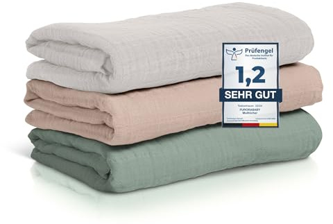 furora BABY Spucktücher Baby 120x120cm XXL groß - 100% Bio Musselin-Baumwolle, sehr weich | Extrem Saugstark, pflegeleicht bei 60° waschbar | Mulltücher Musselintücher (Mix, 80 x80 cm)