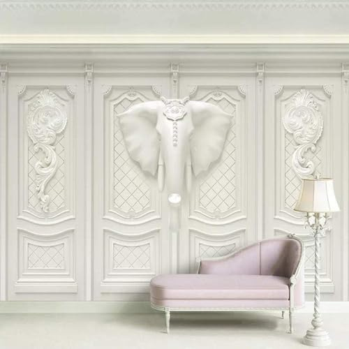 XLMING Sculpture D'Éléphant En Plâtre À Relief Géométrique 3D 3D Papier Peint Décoratif Bureau Salle à Manger Salon Chambre Coucher Canapé TV Mur-430cm×300cm