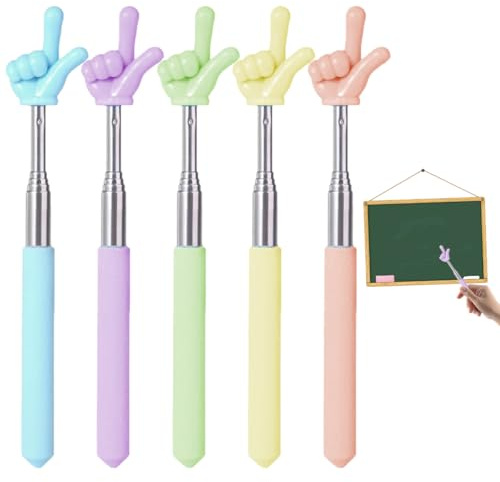 5 Stück Zeigestab Ausziehbar Finger 21-69cm, Pointer Finger Edelstahl Teleskop Zeigefinger, Zeigestock mit Hand, Teleskop Lehrer Zeiger für Unterricht,Vortrag,Lesung Und Präsentation (Mehrere Farben)