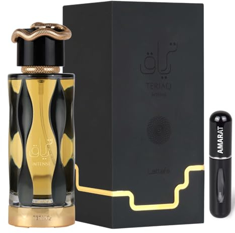 Perfume Teriaq Intense Original 100ML, Perfume Árabe Unisex de Larga Duración, Eau De Parfum Importado desde Dubái, Incluye Atomizador Recargable 5ML, Fragancia Aromática (Intense)