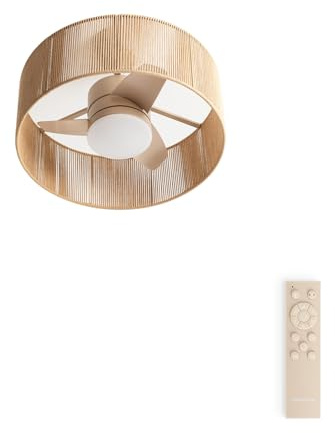 CREATE / WIND LAMP WOVEN/Ventilador de techo con luz con mando arena / 25W. Programable. Ø56.5 cm. función verano-invierno. luz led 3 temperaturas. cuerpo de cuerda. flujo aire concentrado