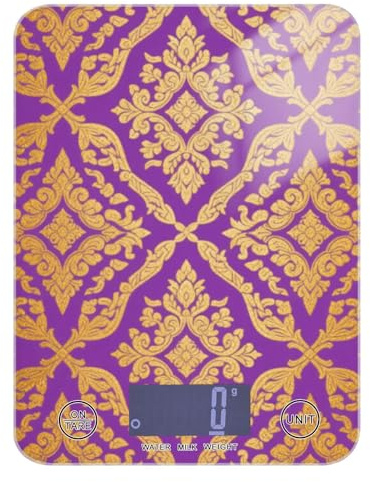 Viola e oro Retro Patterns Keto mini bilancia alimentare 5 kg/5 g Preciso Piccola bilancia digitale da cucina con 4 unità per dieta dieta dieta peso digitale para comida