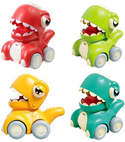 DxxD Spielzeugautos ab 1 Jahr, Dinosaure Baby Spielzeug, Press and Go Auto für Kleinkinder ab 1 2 3 Jahren, 4 Stück Baby Cartoon Aufziehautos Lernspielzeug Geschenk für Kinder Jungen ab 18 Monaten+