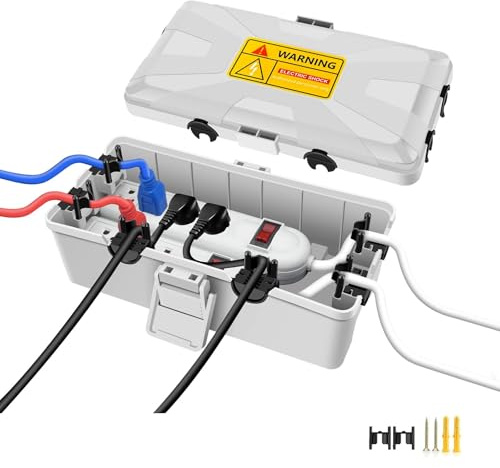 NineLeaf Grey Outdoor Electrical Box,Weatherproof Connection Box | IP54 Waterproof Extension Cord Cover Protect Power Strips,Timer,Plug,Holiday Lights, 10.3 x 5.9 x 3.7 inch (262x150x94mm)