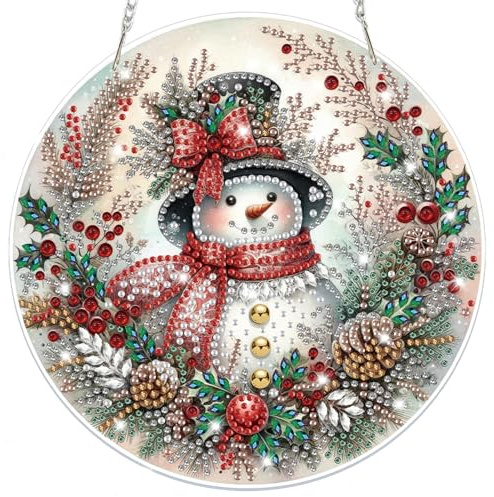 Lxmsja Christmas Diamond Art Hanging Ornaments for Adults Kids, Christmas Diamond Painting Snowman Kits, Special Shaped Crystal Gem Art Pendent Kits Suncatchers for Windows Door Wall Decor Gifts