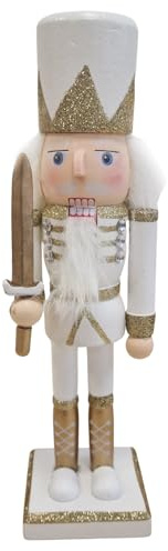 Logbuch-Verlag Nussknacker König Holzfigur: Weihnachtsfigur aus Holz zum Hinstellen, Weihnachten & Advent, Holzdeko mit Schwert, Figur Weihnachtsdeko, Dekofigur Winter, Winterfigur Weiß, 26 cm