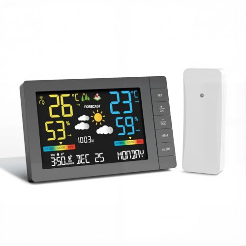 Estación meteorológica inalámbrica con sensor exterior, previsión meteorológica, temperatura, humedad, despertador, presión atmosférica, distancia de transmisión de 100 m