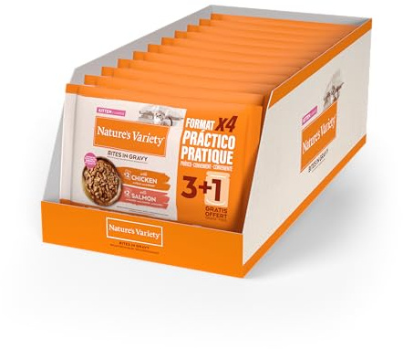 Nature's Variety Bouchées en Sauce, Nourriture Humide pour Chatons au Poulet/Saumon : Multipack 11 x (4 x 70 g)