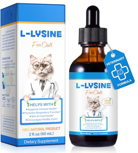 Lysin Katze - L-lysin Katze Tropfen für Immunsystem, Atemwege | L lysin Katzen Lindert Allergien und Niesen | L-lysine Katzen Vitamine und Nahrungsergänzungsmittel - Glutenfrei & Chemicalfrei 60ml
