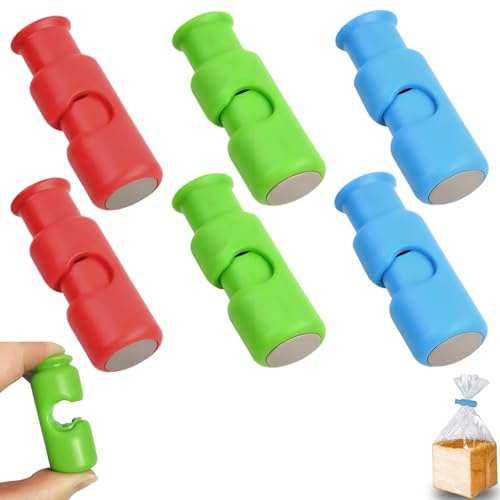 6 PCS Food Clips Bag Sealing Clip, Food Bag Clips for Food Storage Kitchen Essentials, Home Press-to-Close Design Three Colors Kitchen Clip for Bags Used for Storage Foods Snack and Bread