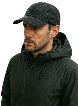 Shower & Rain Resistant Baseball Cap, Waxed Cotton, Black, One Size Fits All, with Quilted Lining and Sweatband, Unisex Design for All Weather