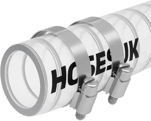 19mm ID x OD 26mm Clear Wire Helix Reinforced PVC Hose with 2 Hose Clips 3 Metre (9.9 Ft)