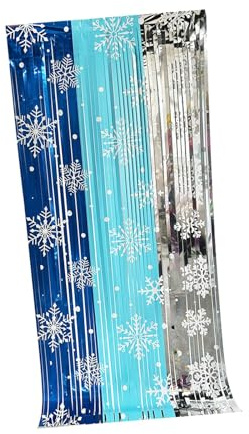 KiBcsLic Weihnachtlicher Streifenvorhang mit Fransen, Hintergrunddekoration für Partys Und Veranstaltungen, Vielseitig, Leicht, 200 X 100 cm, Blau