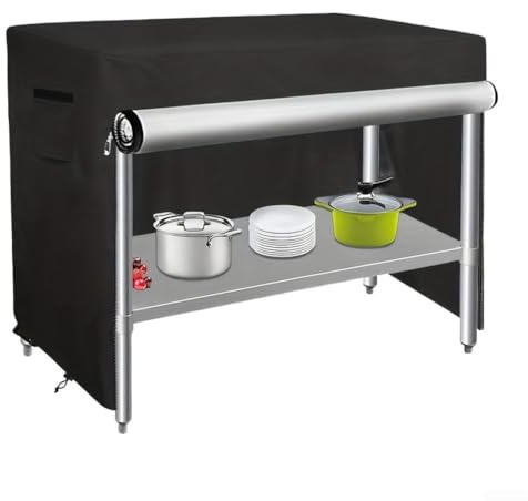 Grillwagen-Abdeckung für Terrassenvorbereitungstische, wasserdichtes 210D-Oxford-Gewebe mit PVC-Beschichtung, geteilter Tür, verstellbare Kordelzüge und Belüftung zum Schutz vor Elementen