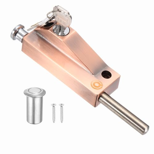 PATIKIL Sliding Patio Door Lock, Zinc Alloy Sliding Glass Door Deadbolt Lock with 2 Keys from Inside Enhanced Home Security for Apartment Hotel Essentials, Bronze