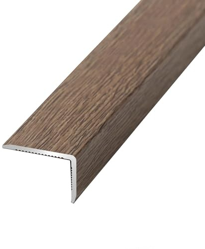 Floor Transition Strip Self-Adhesive Stair Nosing Profile, Aluminum Corner Guards, Seam Cover, Peel Stick L-Shaped Molding Trim for Wall Table Carpet to Tile(Maca Brown,L35.4×W1.4×H0.8in)