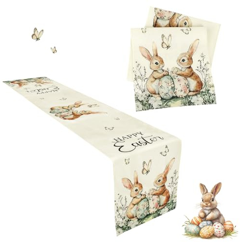 Ostern Tischläufer,Hase Osterei Ostertischläufer,40×238 cm Waschbar Ostertischdecken Läufer,Modern Tischläufer Frühling Läufer Ostertischdecken Tischdecke für Küche Esstisch Dekoration