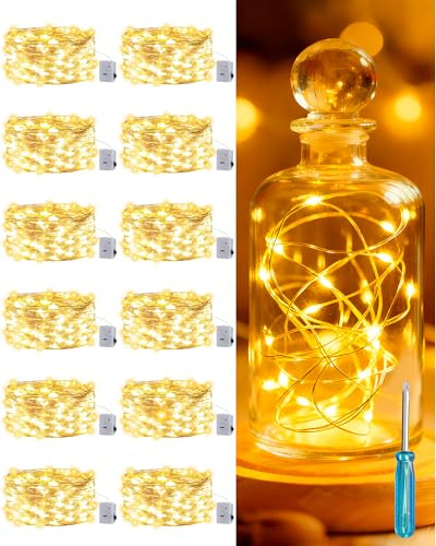 NWPUSZ Mini Lichterkette Batterie, 3 Modi 2M 20LED Mrico Batteriebetrieben Lichterketten, DIY Kleine Innen Lichterketten Wasserdicht für Flaschen,Party,Hochzeit Deko (12 Stück)