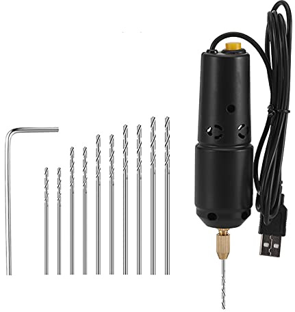Ejoyous Mini Drill for Crafts, Electric Hand Drill for Resin Jewelry Making Portable Pin Vise Tool Set with 10pcs Bits, for Wood Pearl Keychain Model (Set 1)