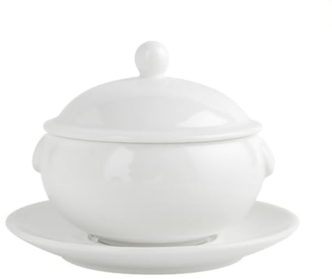 Sopera De Cerámica Sopera Con Tapa Sopera Redonda De Cerámica Blanca, For Decoración De Cocina Casera De Restaurante, Apta For Microondas Y Lavavajillas(B)