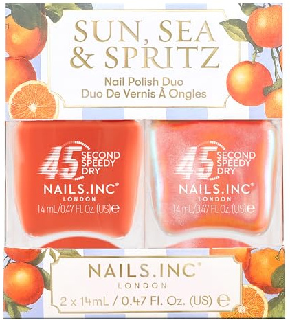 Nails.INC 45 Second Speedy Gloss Sun, Sea & Spritz Nail Polish Duo, Quick Drying, Fast & Rapid Dry, High Shine, Glitter & Neon, Air Dry Regular Polish, Spring/Summer Shades, 2 Piece Set