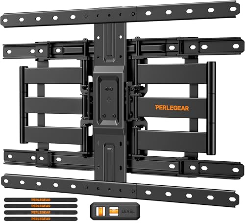 Perlegear ultradünne TV Wandhalterung, 27,9mm ultradünnes Profil für 42-90 TV, voll-bewegliche TV Halterung mit Doppelgelenkarmen, Drehbung, Neigung, max. VESA 600x400mm, Tragfähigkeit von 60kg