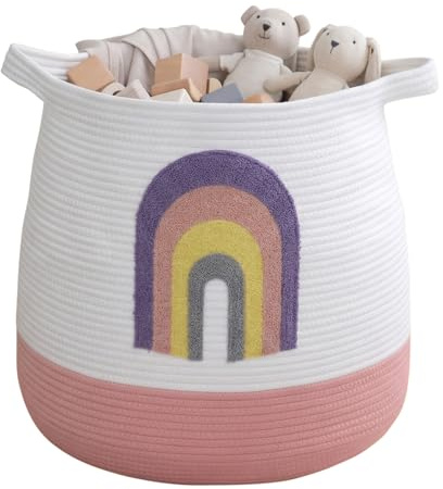 Großer Aufbewahrungskorb Wickeltisch Korb Kinderzimmer, 39x43cm Regenbogen - als Spielzeug Aufbewahrung Wäschekorb für Decken & Kissen, auch als Geschenk Ideal