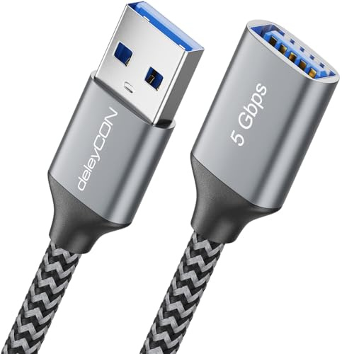 deleyCON 1m USB 3.0 Förlängning 5Gbps (A-Kontakt till A-Uttag) - Kabel för Tangentbord, Mus, Skrivare, Scanner, Kamera, Extern Hårddisk osv.