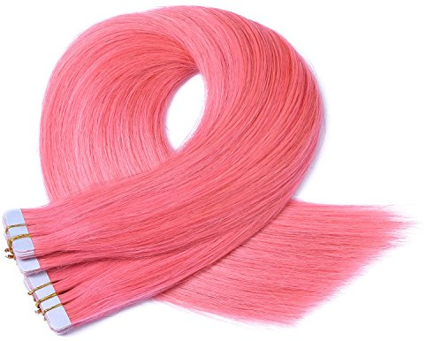 Tape In - On Hair Extensions - # PINK - 60cm - 10 Tressen je 4cm Breit / 2,5g - 100% Remy Echthaar Haarverlängerung/Extention mit Klebeband Tressen by NOVON Hair Extentions