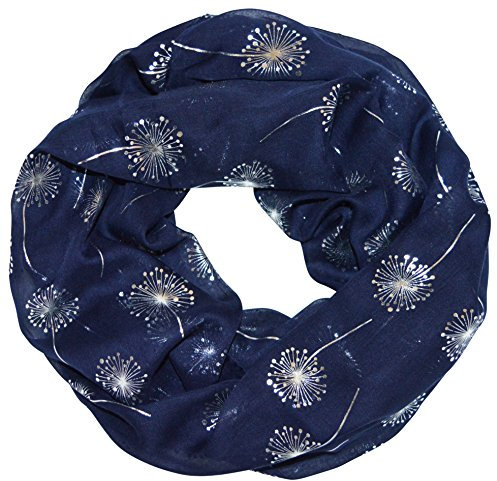 thb Richter Loopschal Rundschal mit Pusteblume Muster Schlauchschal Schals Halstuch Loop Natur Pusteblumen Blumen Print Silber-Aufdruck (Navy)