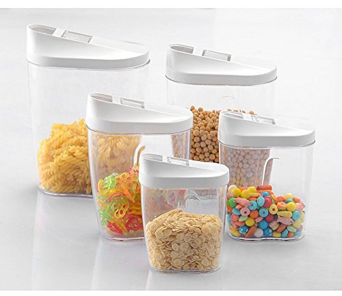 Jzhen 5 Pezzi Set di Plastica Contenitori Alimentari Contenitori con Ermetici Coperchi per la Conservazione