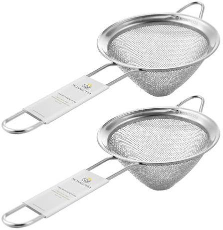Homestia 2 Piece 3.3 Fine Mesh Strainer for Kitchen, 304 Stainless Steel Cocktail Sieve Sifters for Food, Liquid Strainer for Drinks, Tea, Coffee, Juice, Flour, Fruits, Vegetables (Silver, 2 Pack)