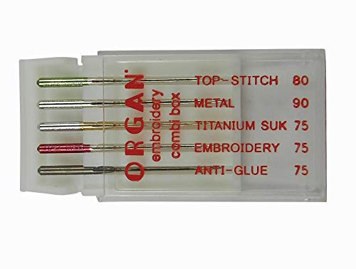 ZickZackNaehmaschine Organ Nadeln Combi Box Top-Stich, Metal, Titanium SUK, Embroidery, Anti-Glue