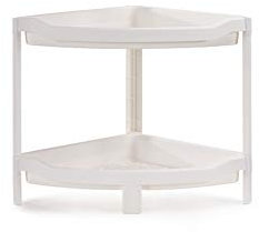 Candora Estantes de baño de esquina de ducha, triángulo/cuadrado rectangular de plástico, estante de almacenamiento de cosméticos, estante tipo de suelo (triángulo, blanco, 2 capas)