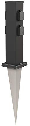 ledscom.de Presa di corrente da giardino Polly con picchetto a terra per esterni, IP44, 4 vie, acciaio inox, angolare, nero, 40cm