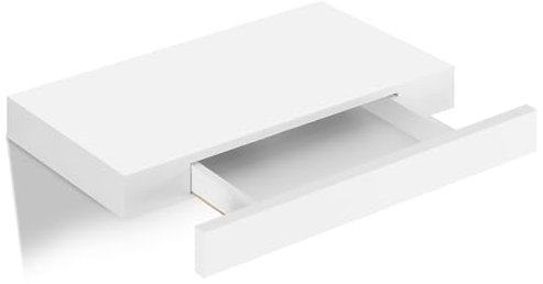 WOLTU Wandregal mit Schublade, Schweberegal Weiß, Regalbrett aus MDF, Wandboard für Wohnzimmer Schlafzimmer Flur, 40 x 5 x 25 cm, RG9344ws
