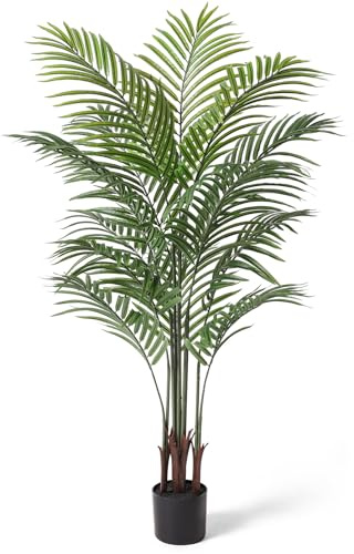 Artificial Areca Palm Plant 5Ft Fake Tropical Palm Tree, Perfect Faux Dypsis Lutescens Plants in Pot for Indoor Outdoor House Home Office Garden Modern Decoration Housewarming Gift,1Pcs