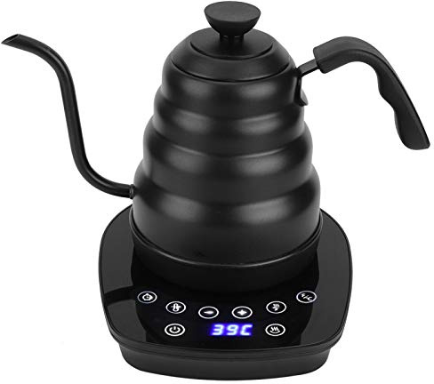 Hervidor de agua eléctrico de cuello de cisne, hervidor de café y té de acero inoxidable de 1.2 L hervido con un clic de 1000 W pantalla digital LED control de temperatura variable cronómetro de p