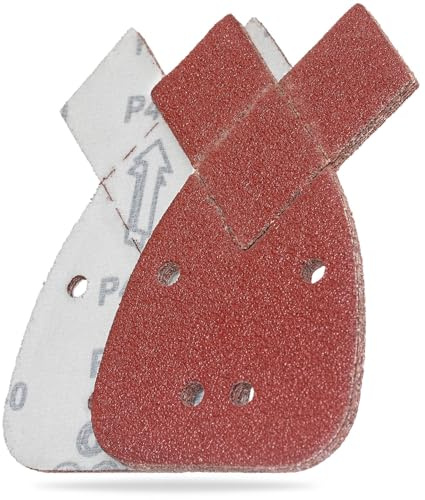 YoiYee 40 Grit Mouse Sanding Sheets, 10 Pack Hook and Loop Sander Pads | 140x95mm delta size, 4 dust extraction holes (8mm), aluminium oxide abrasive, heavy E paper backing, fits Black & Decker palm