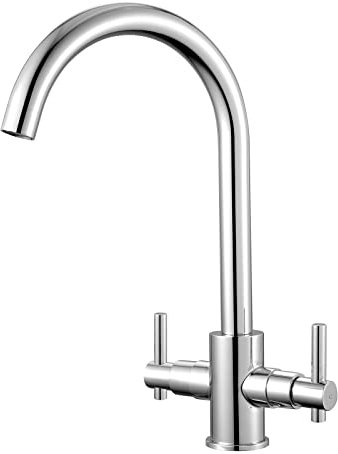 Peppermint Kitchen Sink Taps Mixers Traditional Dual Lever Monobloc Swivel Spout Stainless Steel Chrome Mixer Taps for Kitchen Sink Tap