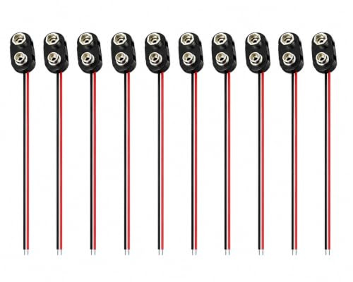 10pcs I Type 9V Battery Clip Connector Black Hard Plastic Housing Battery Snap Connector Black Red Long Cable Connection