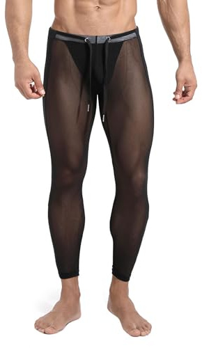 ranrann Herr sportbyxor leggings stretch termisk strumpa sexiga underkläder sport strumpbyxor transparent fitness M/XXL, Typ B svart, M/L